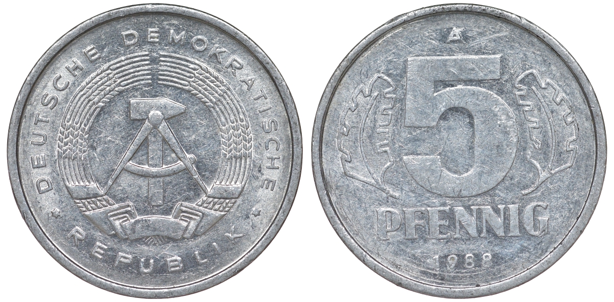 ГДР 5 ПФЕННИГОВ 1988 А алюминий 62-544