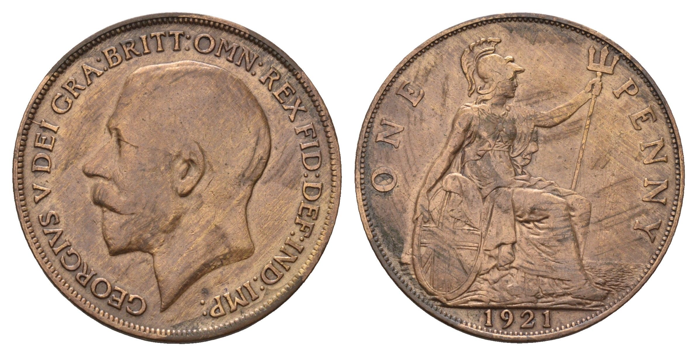 Великобритания 1 пенни 1921 Георг V (1910-1936) KM 810, Spink 4051 бронза 4645-522