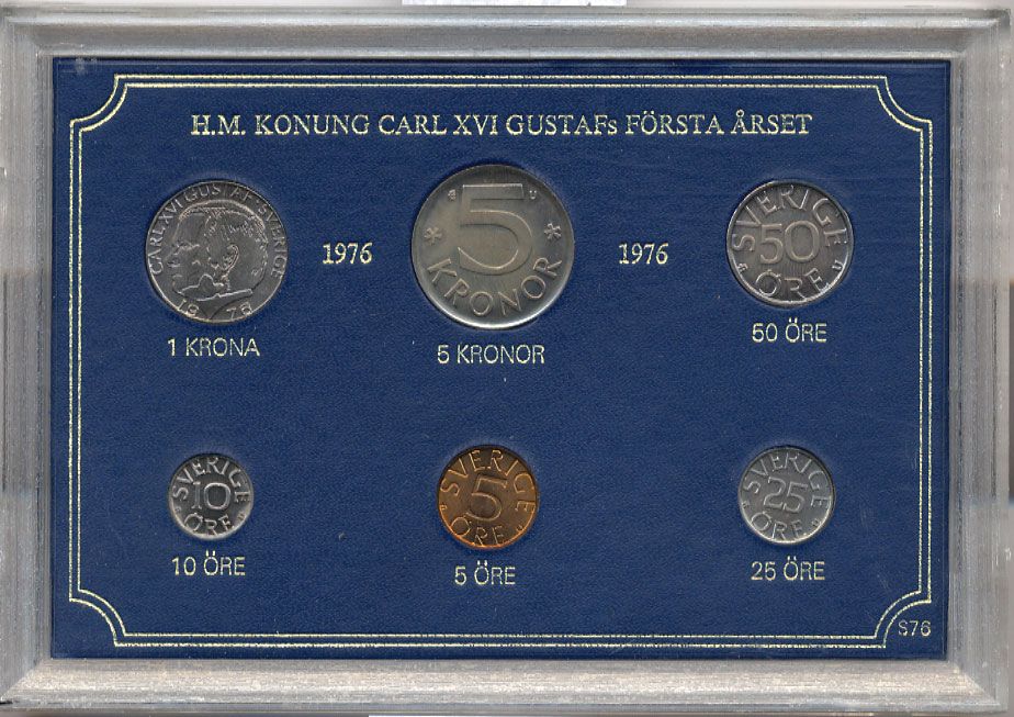 Швеция набор из 6 монет 1976 Карл XVI Густав (1973- ) официальный набор монетного двора UNC 2-4-1-28