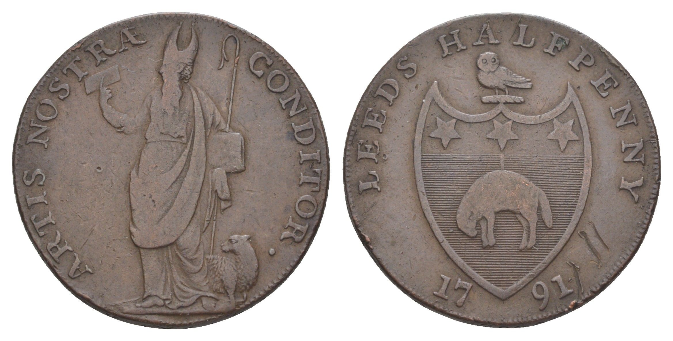 Великобритания, Йоркшир, Лидс 1/2 пенни 1791 Уильям Пейли, токен Dalton & Hamer 52 медь 3711-224