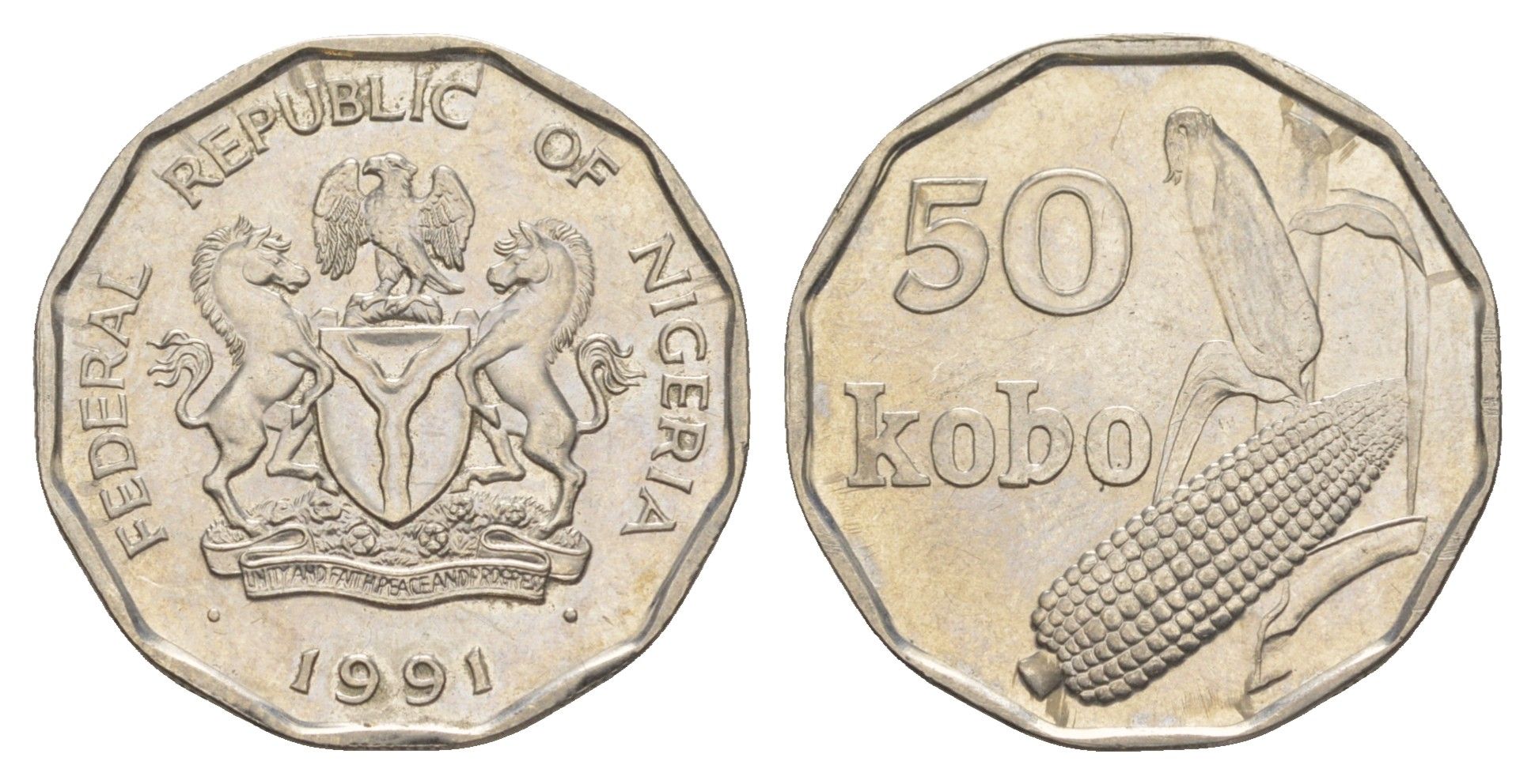 Нигерия 50 кобо 1991 KM 13.1 сталь плакированная никелем UNC 4642-123