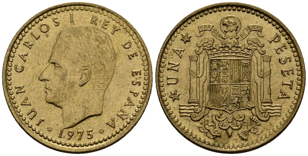 Испания 1 песета 1975 Хуан Карлос I (1975-2014) KM 806 алюминиевая бронза 4176-356