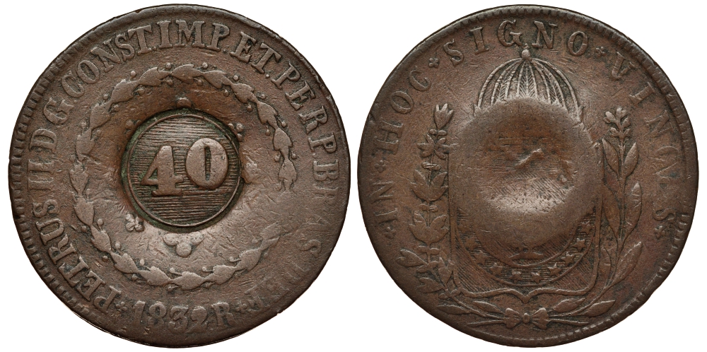 БРАЗИЛИЯ 40 РЕЙС 1835 ПРОВИНЦИЯ ICO, НАДЧЕКАНКА НА 1832 KM 446 медь 272-715