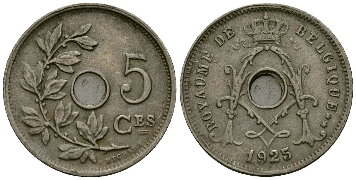 Бельгия 5 сантимов 1925 Belgique, Альберт I (1909-1934) KM 66 медно-никель 4173-532