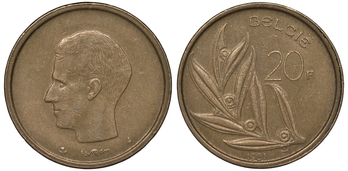 Бельгия 20 франков 1981 BELGIE KM 160 никель бронза 4123-1221