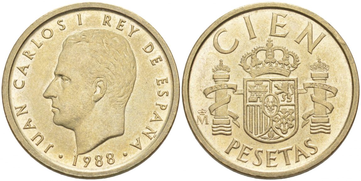 Испания 100 песет 1988 Хуан Карлос I (1975-2014) KM 826 алюминиевая бронза 68-146