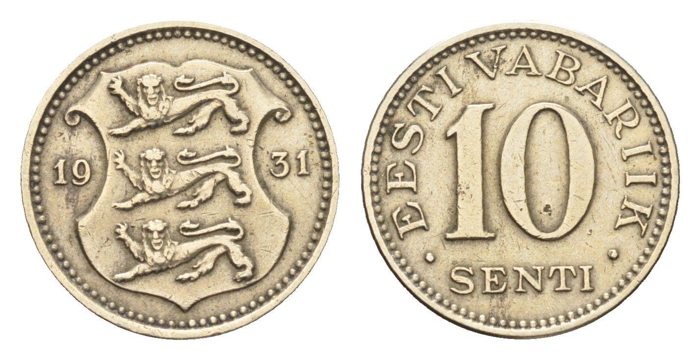 Эстония 10 сентов 1931 год-тип KM 12 никель латунь 4668-625