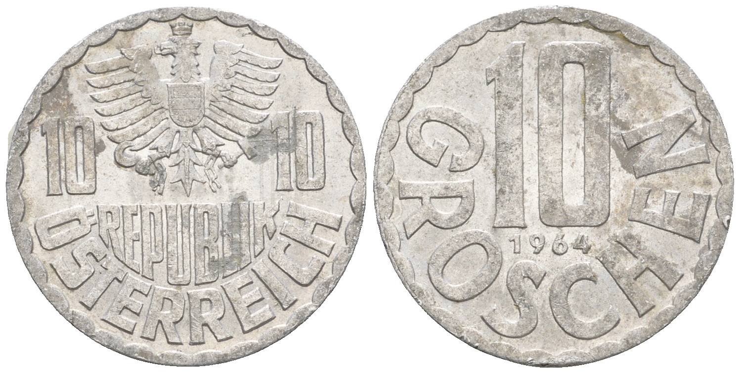 Австрия 10 грошей 1964 KM 2878 алюминий 60-816