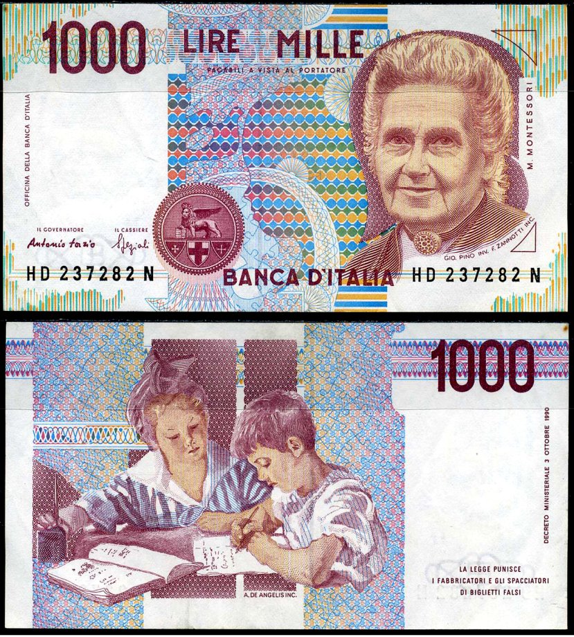 Италия 1000 лир 1990 Pick 114 c бумага 7116-44-2-1