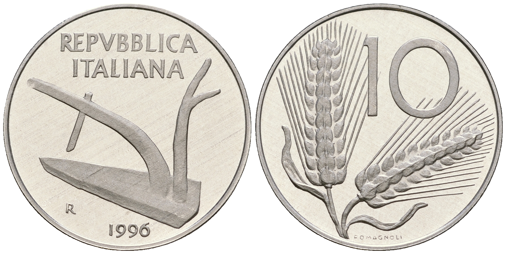 Италия 10 лир 1996 R KM 93 алюминий PROOF 1099-3-64