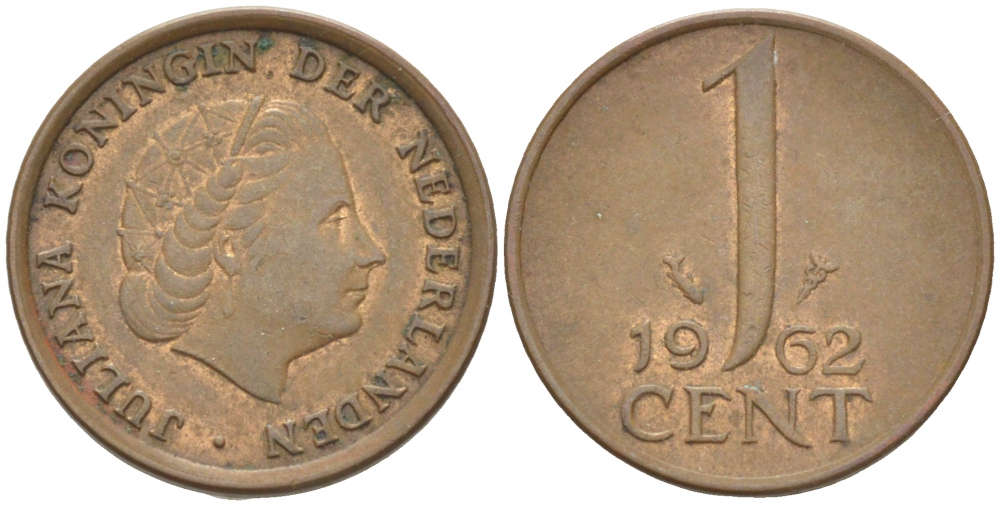 Нидерланды 1 цент 1962 Юлиана (1949-1980) KM 180 бронза 3955-412