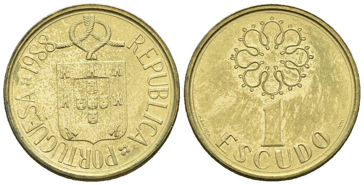 Португалия 1 эскудо 1988 KM 631 никель латунь 4147-622