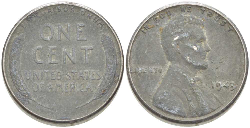 США 1 цент 1943 Авраам Линкольн KM 132а сталь плакированная цинком 218-914