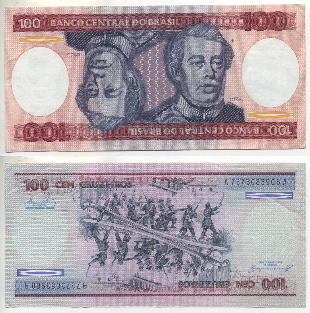 БРАЗИЛИЯ 100 КРУЗЕЙРО 1984 ПОДПИСЬ 21, ГЕОРЦОГ КАКСИАС Pick 198b бумага 7484-57-3