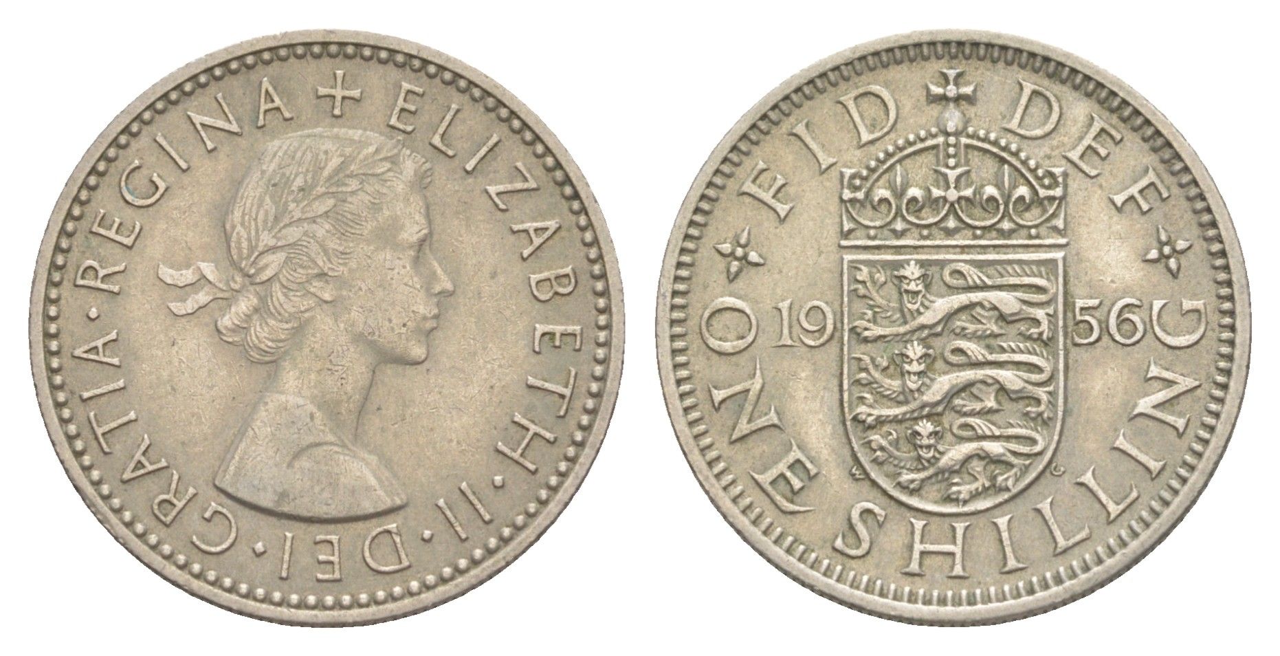 Великобритания 1 шиллинг 1956 Елизавета II (1952-2022), Английский герб KM 904, Spink 4147 медно-никель 4641-957
