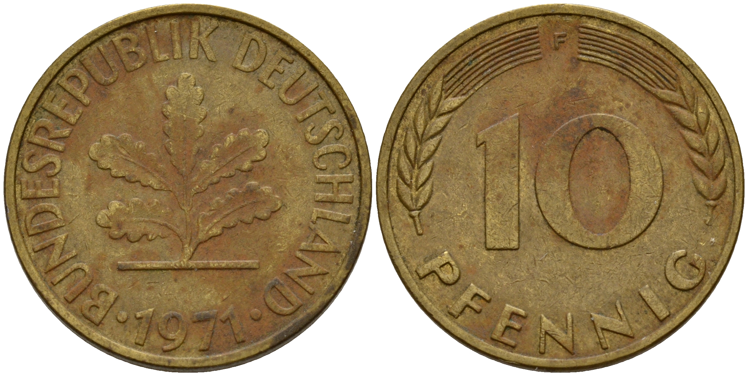 ФРГ 10 пфеннигов 1971 F J. 383, KM 108 сталь плакированная латунью    4603-352