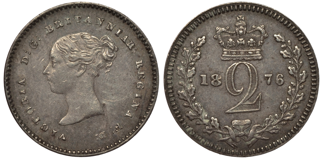 Великобритания 2 пенса 1876 Виктория (1837-1901) Spink 3919, KM 729 серебро PROOFLIKE 1524-433
