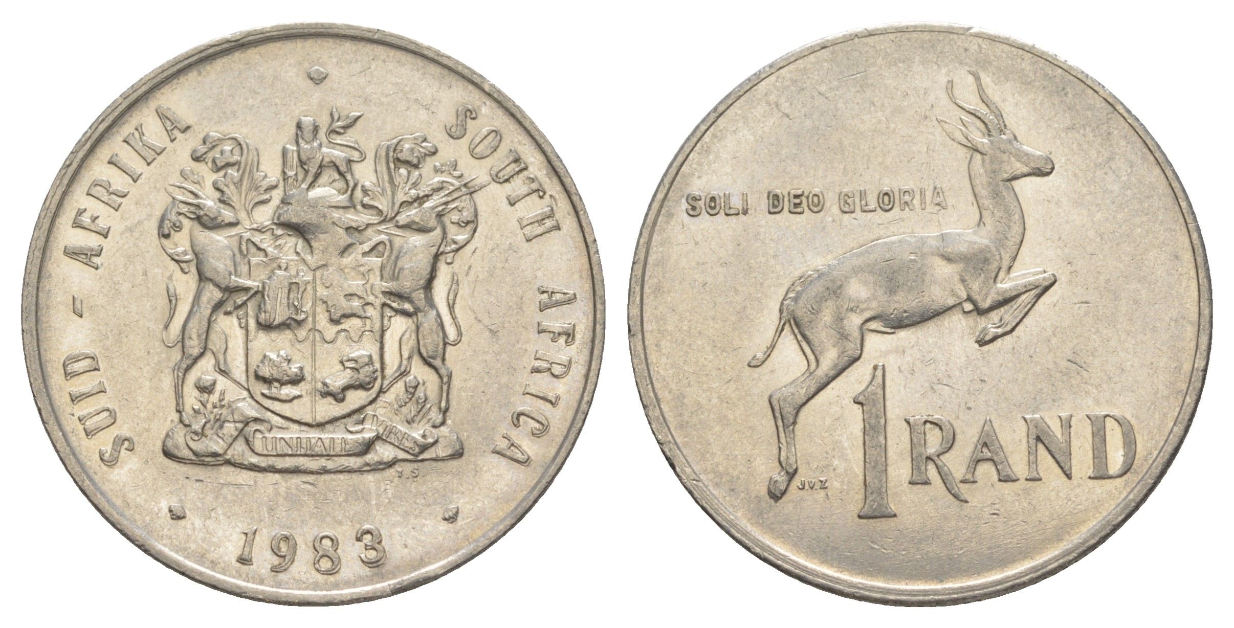 ЮАР 1 ранд 1983 антилопа спрингбок, герб KM 88a никель 4645-925