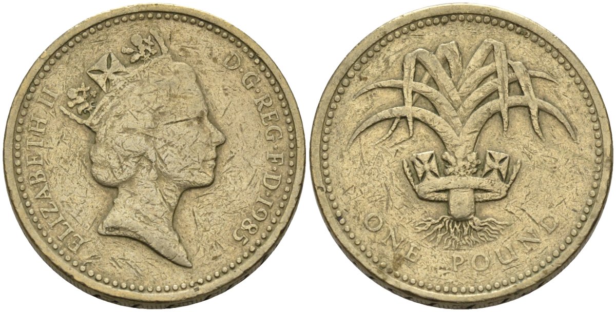 Великобритания 1 фунт 1985 Елизавета II (1952-2022) KM 941, Spink 4331 никель латунь 81-1015