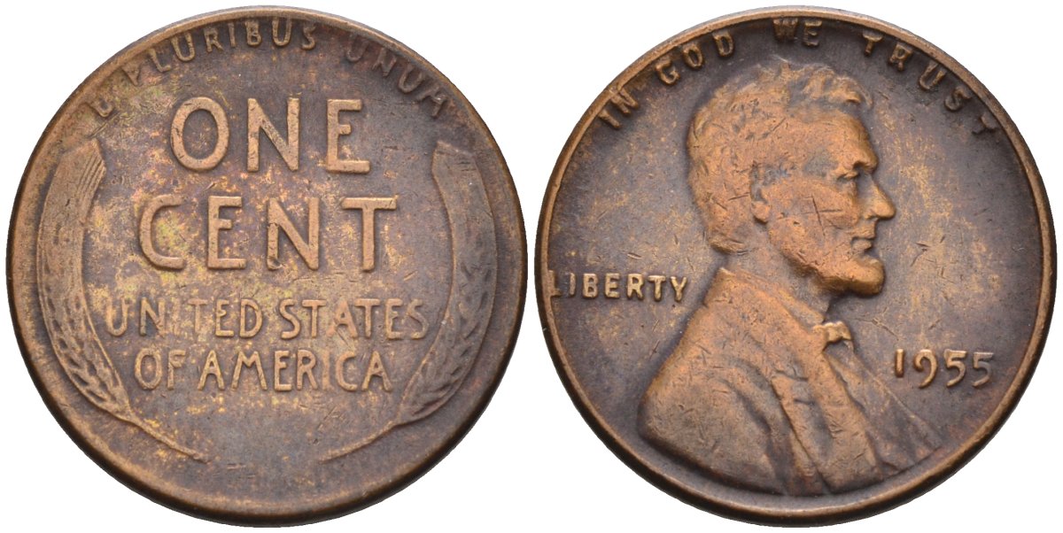 США 1 цент 1955 Линкольн KM A132 бронза 4580-366