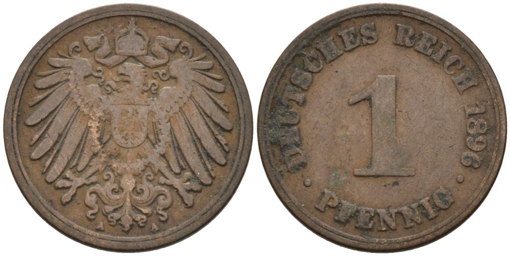 Германия 1 пфенниг 1896 A KM 10, J. 10 медь 4567-1123