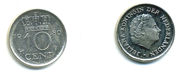 Нидерланды 10 центов 1980 Юлиана (1949-1980) KM 182 никель 76-356