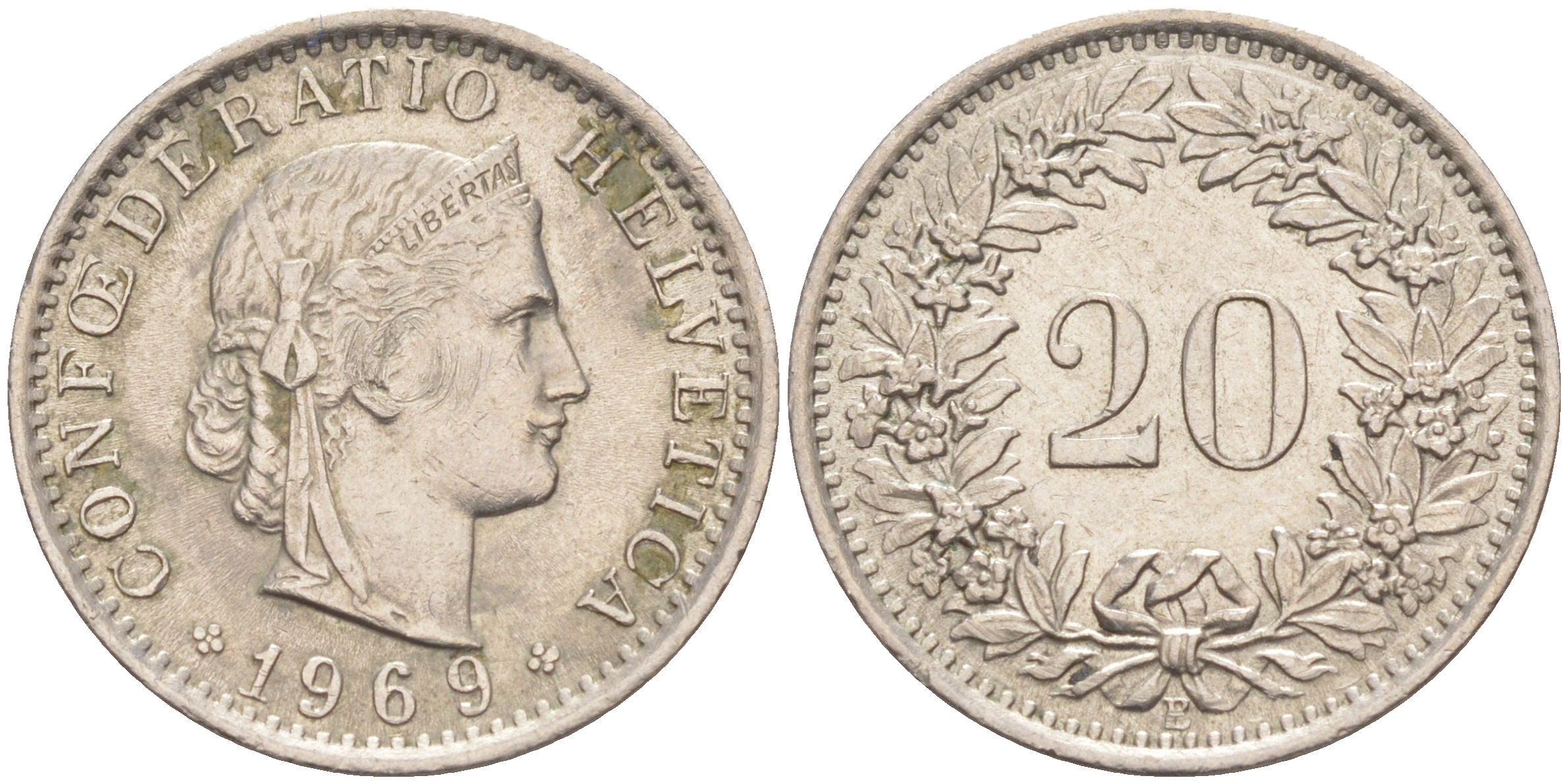 Швейцария 20 раппенов 1969 В KM 29а медно-никель 212-1036