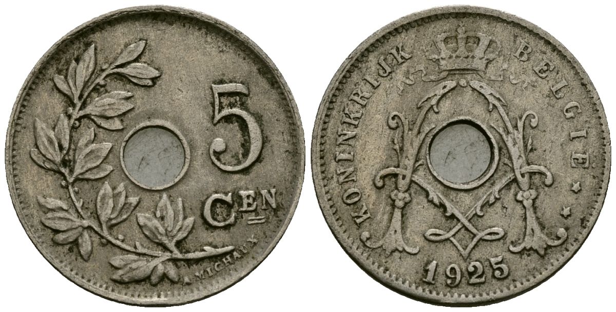 Бельгия 5 сантимов 1925 Belgie KM 67 медно-никель 4173-312