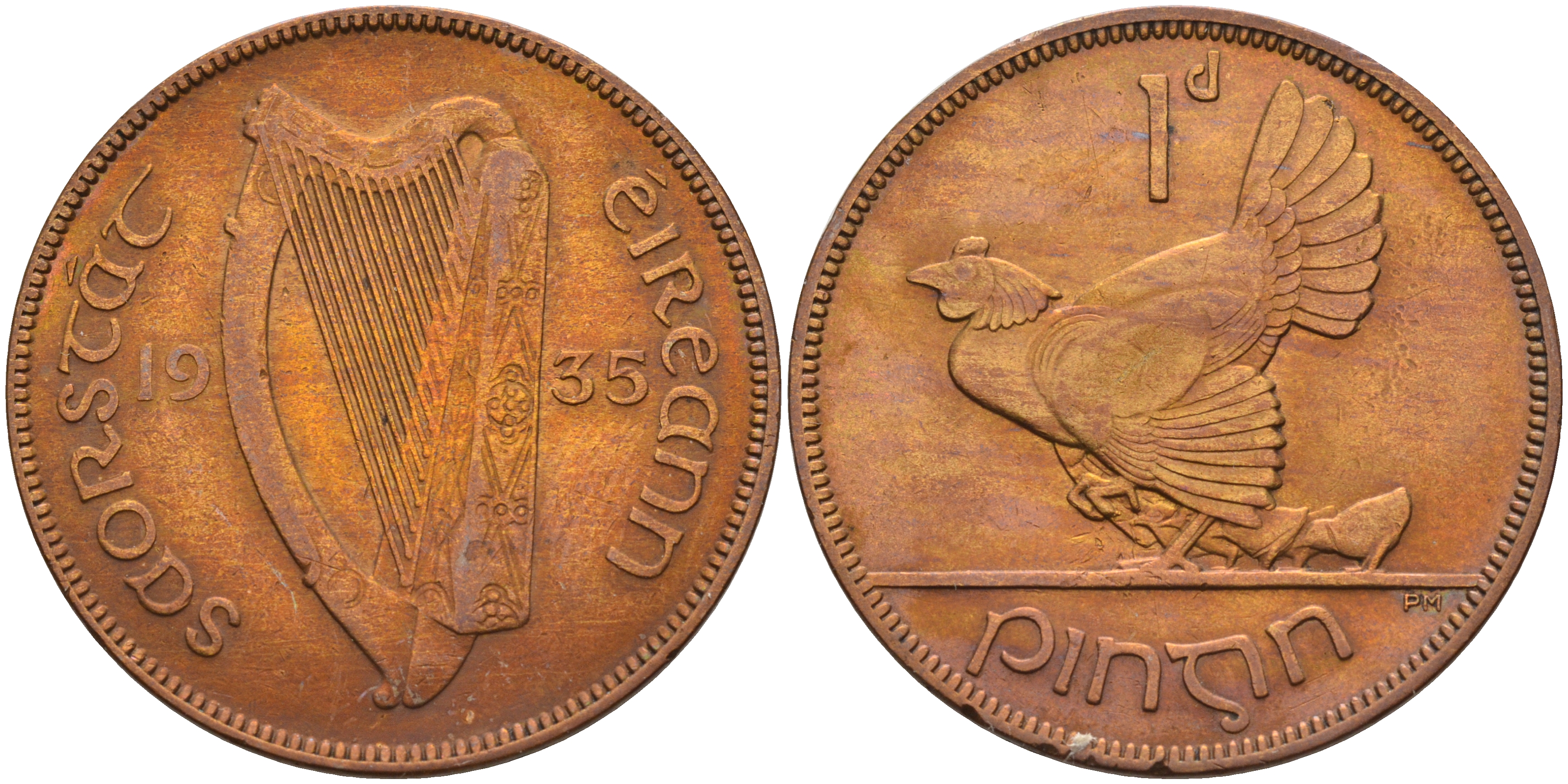 Ирландия 1 пенни 1935 курица с цыплятами KM 3 бронза 4367-1214