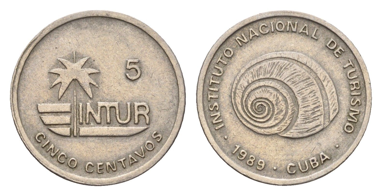 Куба 5 сентаво 1989 INTUR, не магнетик KM 412.3 медно-никель 4392-565