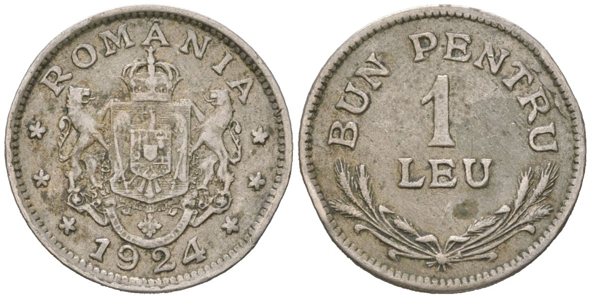 Румыния 1 лей 1924 Фердинанд I (1914-1927) KM 46 медно-никель 4617-965