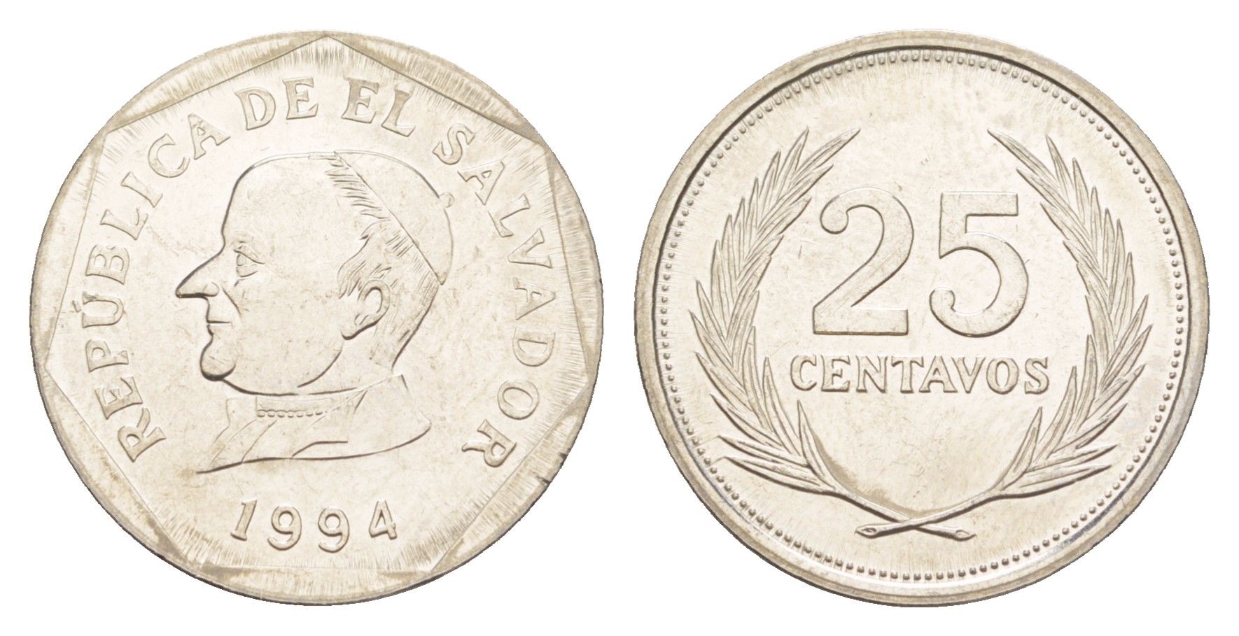 Сальвадор 25 сентаво 1994 KM 157b сталь плакированная никелем UNC 4642-755