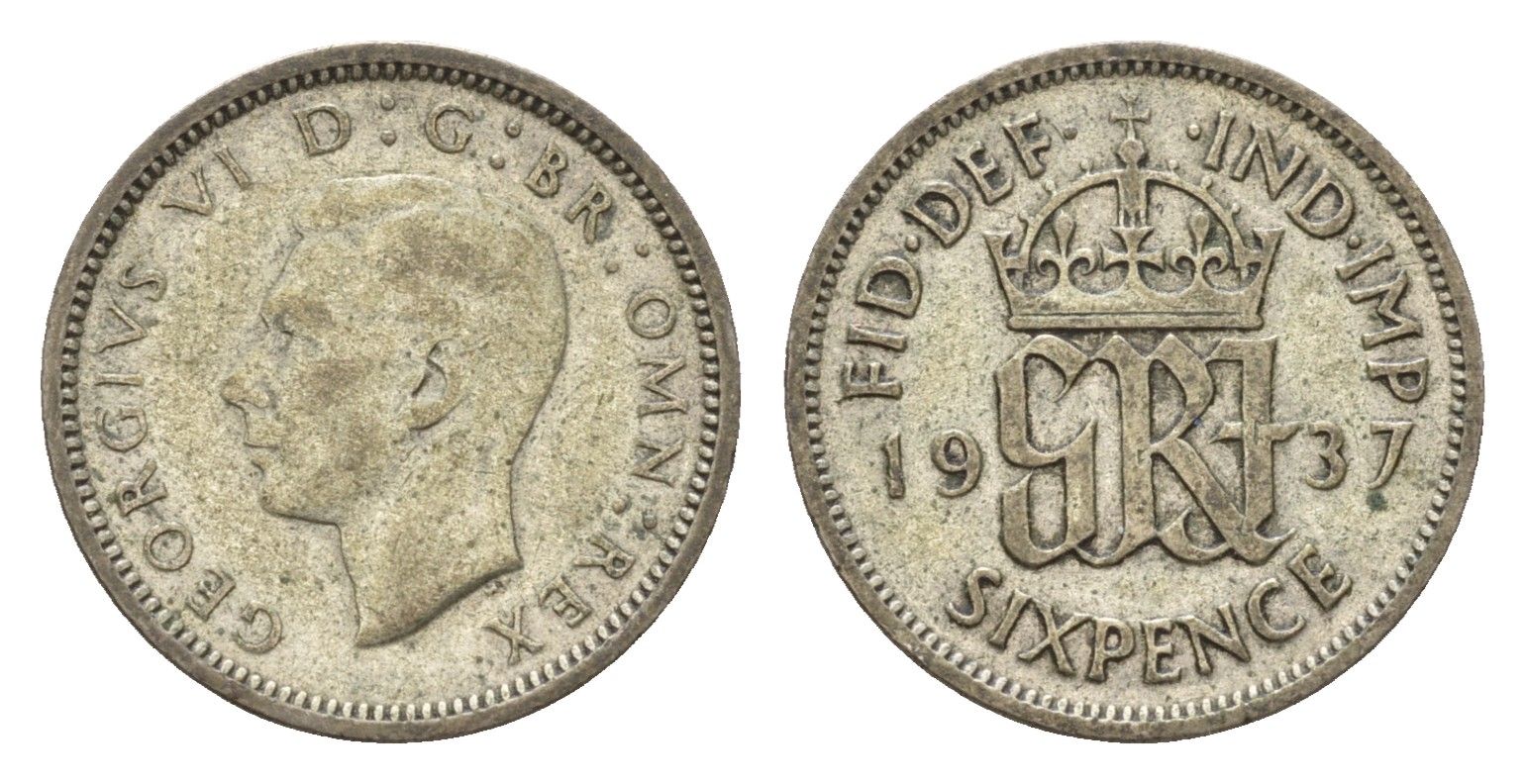 Великобритания 6 пенсов 1937 Георг VI (1936-1952) KM 852, Spink 4084 серебро 4644-1015