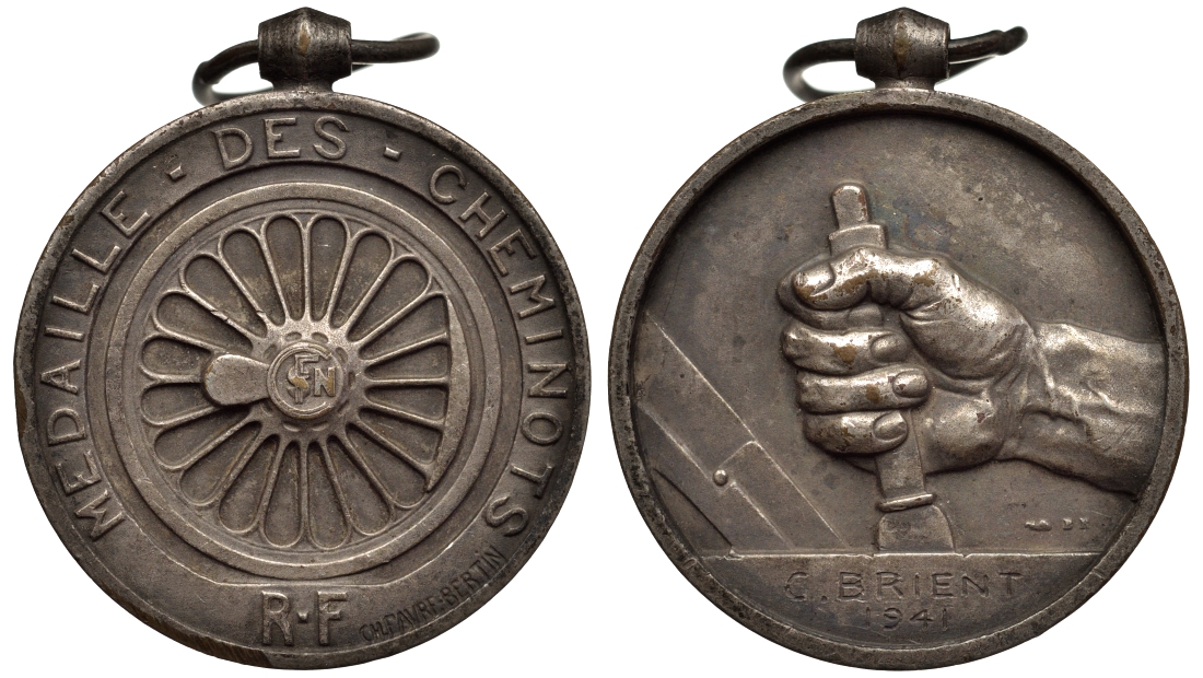 Франция медаль 1941 медаль лучшему железнодорожнику 4578-612