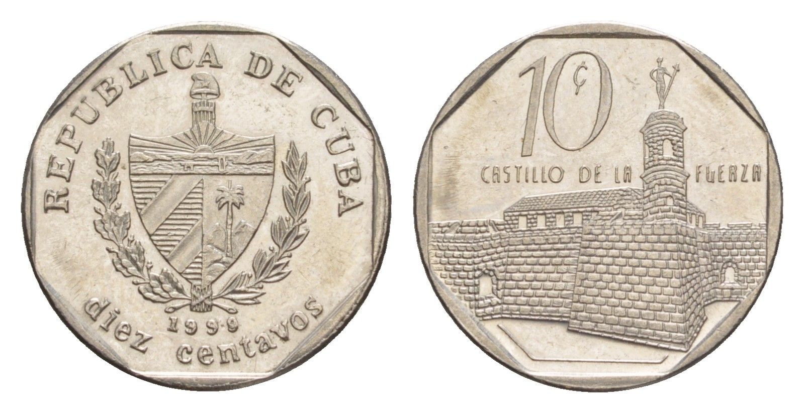 Куба 10 сентаво 1999 форт в Гаване Ла-Фуэрса KM 576.2, JMA MC20, Schoen 714 сталь плакированная никелем UNC 4644-736