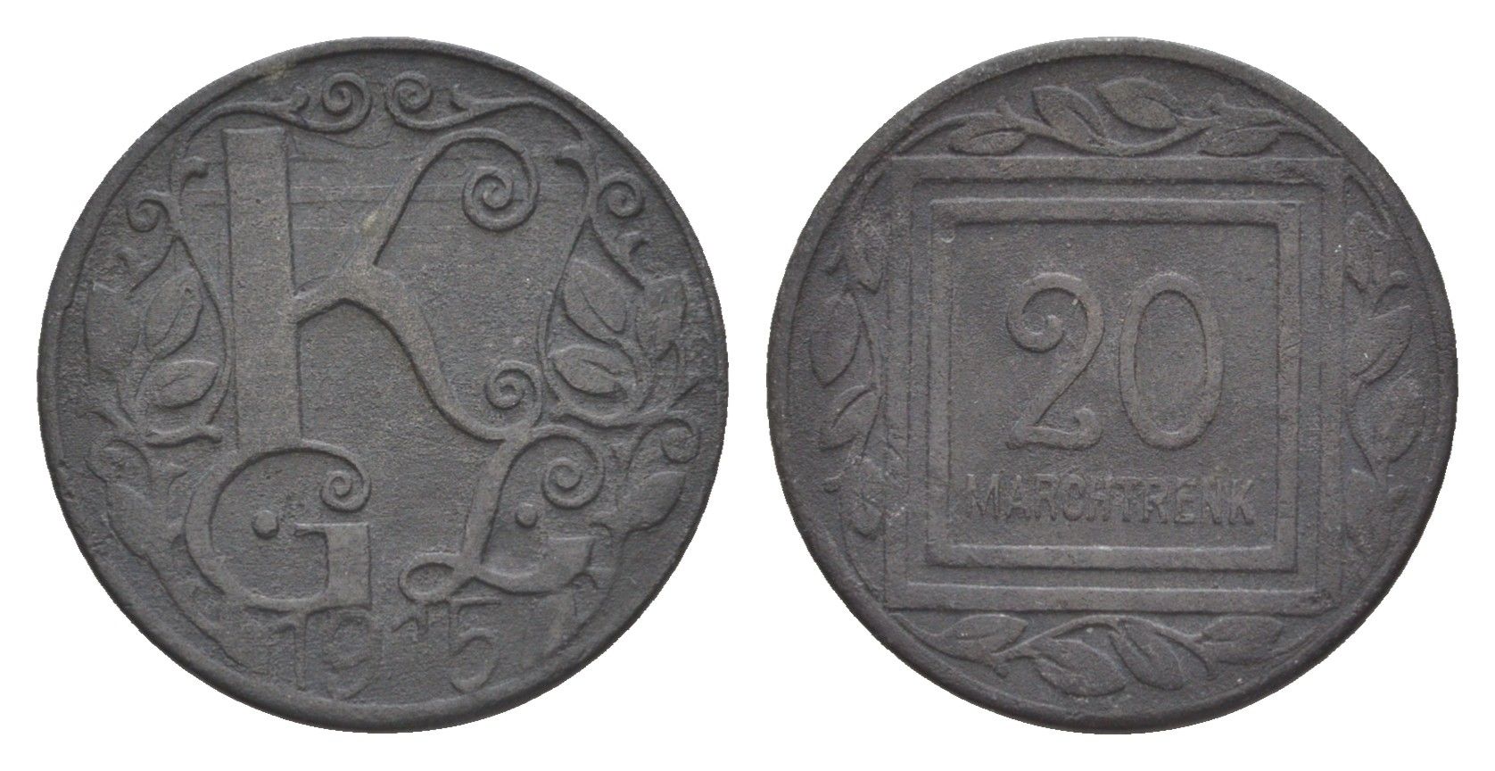 Мархтренк 20 геллеров 1915 лагерь военнопленных Men05 16278.5, Men18 20418.5 цинк плакированный никелем 1527-431