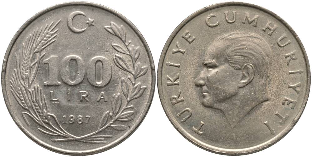 ТУРЦИЯ 100 ЛИР 1987 АТАТЮРК KM 967 медь никель цинк 111-536