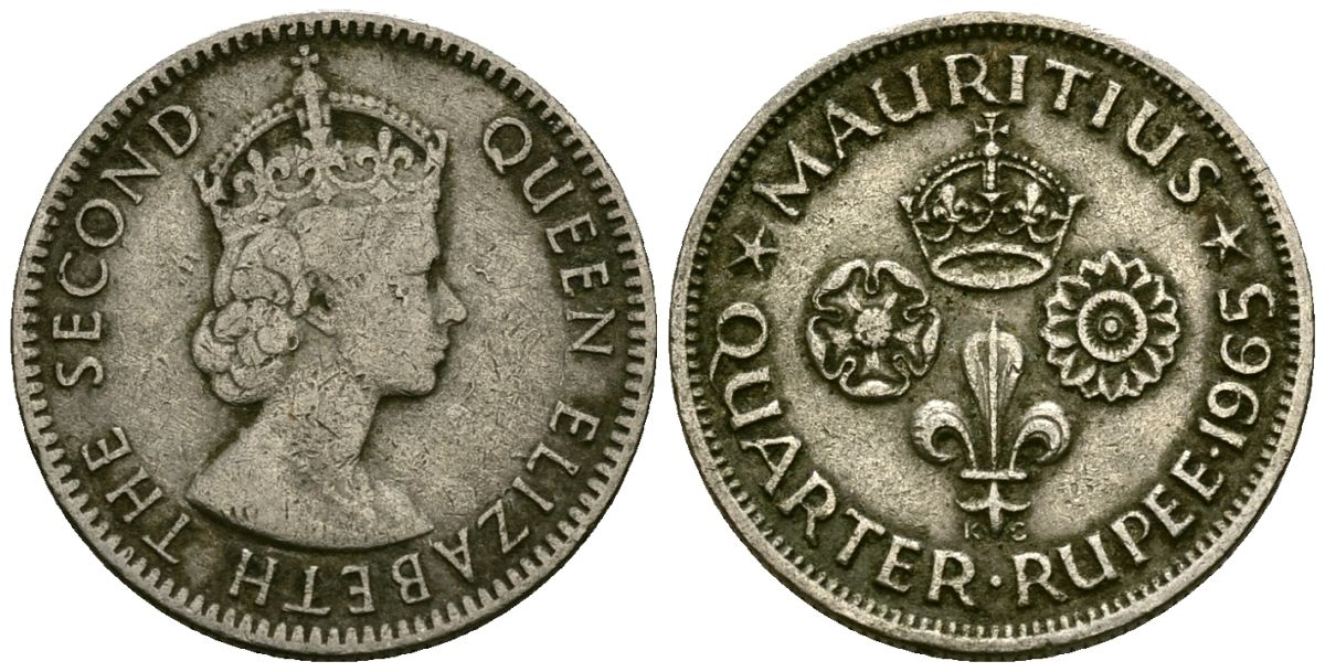Маврикий 1/4 рупии 1965 Елизавета II (1952- ) KM 36 медно-никель 4564-217
