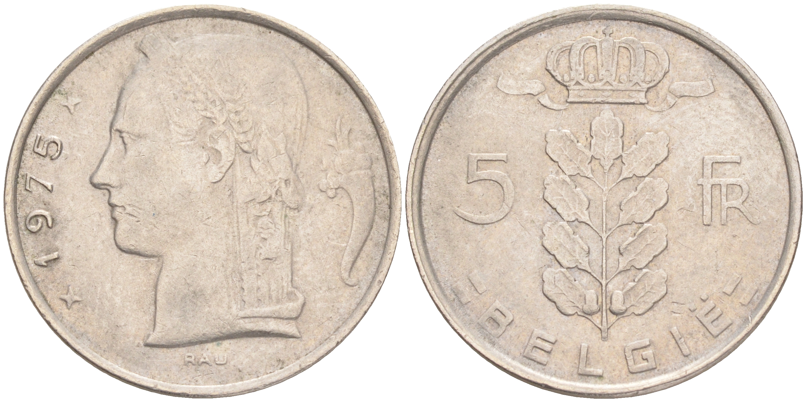 Бельгия 5 франков 1975 Belgie, Бодуэн I (1951-1993) KM 135.1 медно-никель 4556-551