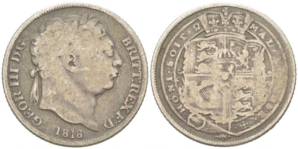 Великобритания 6 пенсов 1818 Георг III (1760-1820) KM 665, Spink 3791 серебро 1515-2234