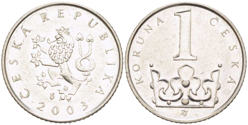 ЧЕХИЯ 1 КРОНА 2003 KM 7 сталь плакированная никелем 217-551