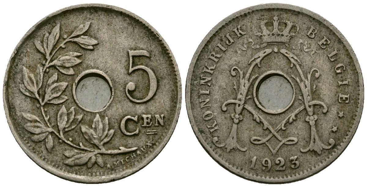 Бельгия 5 сантимов 1923 Belgie KM 67 медно-никель 4173-255