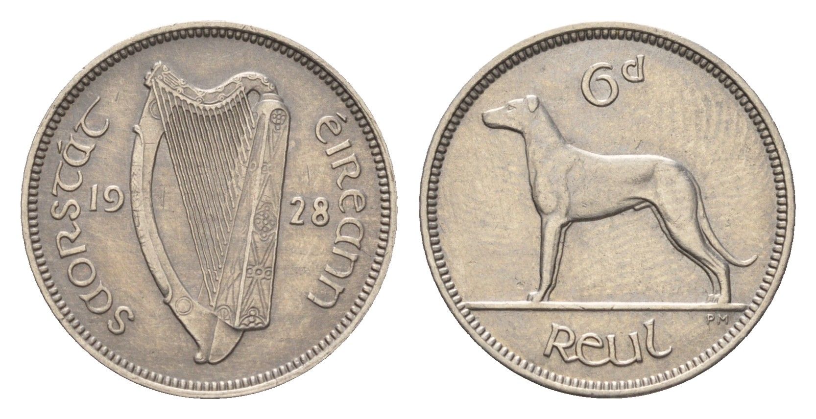 Ирландия 6 пенсов 1928 собака, ирландский волкодав KM 5 никель 4690-324