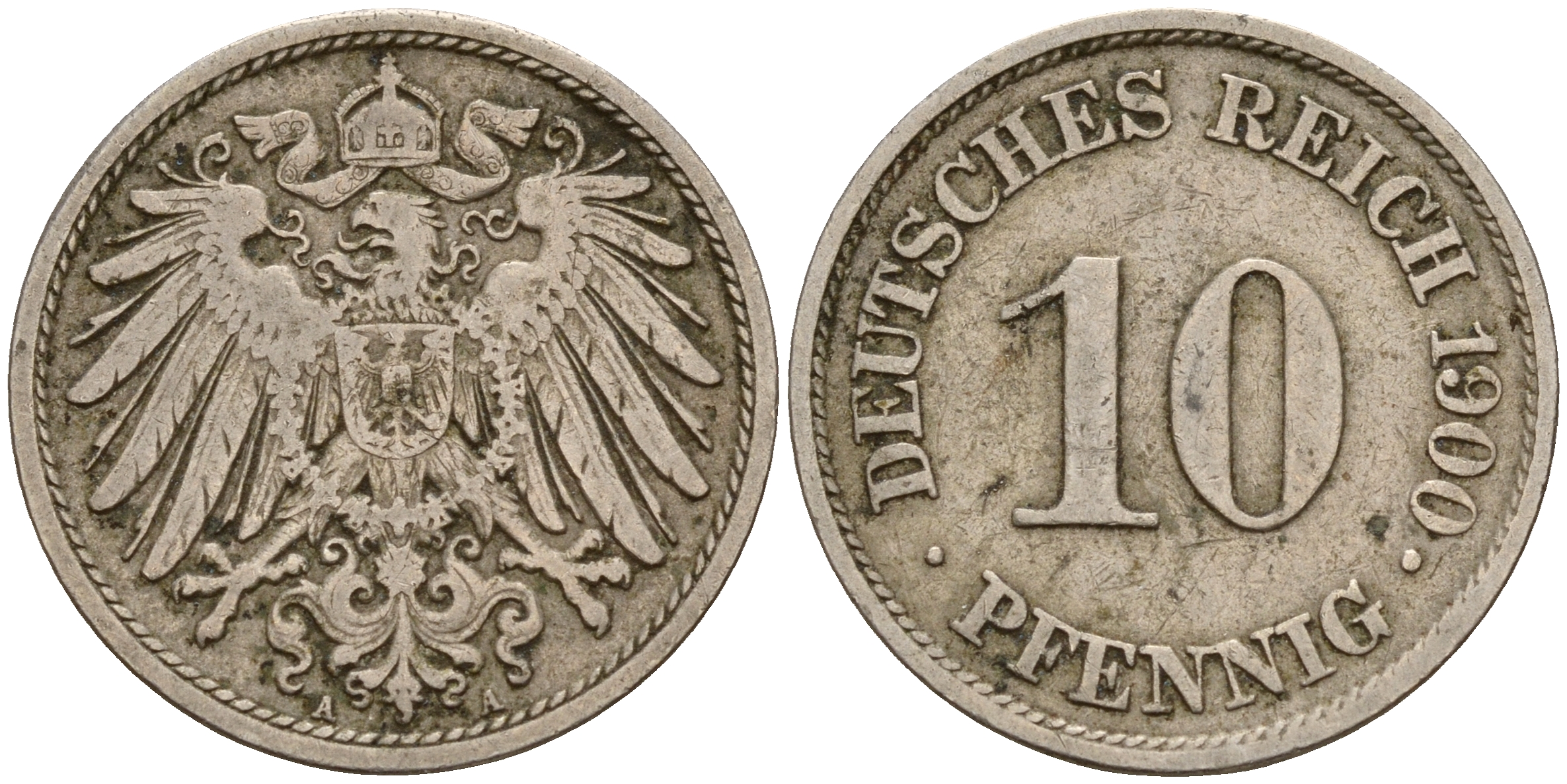 Германия 10 пфеннигов 1900 A J. 13,  KM 12 медно-никель    4603-556