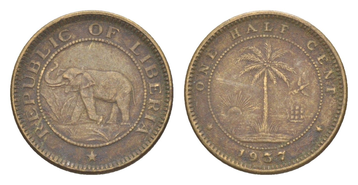 Либерия 1/2 цента 1937 KM 10 латунь 4614-948