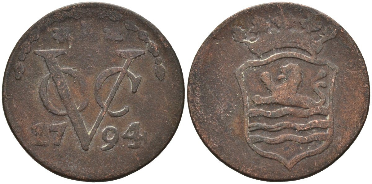 Нидерландская Восточная Индия, Зеландия (Zeeland) 1 дуит 1794 KM 159 медь 4577-122