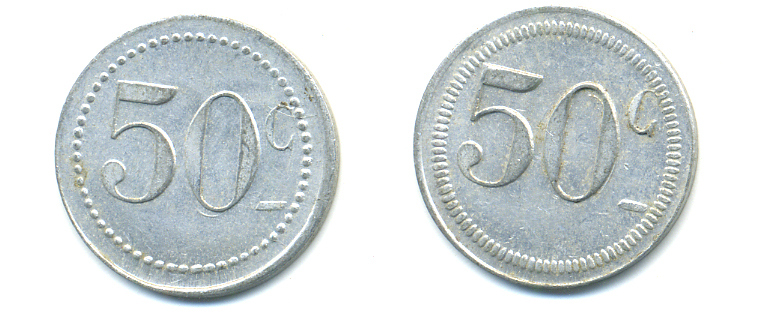 ФРАНЦИЯ 50 САНТИМОВ НАЧАЛО XX ВЕКА d 24 мм, вес около 1,0 гр., платежный жетон., платежный жетон алюминий 89-1037