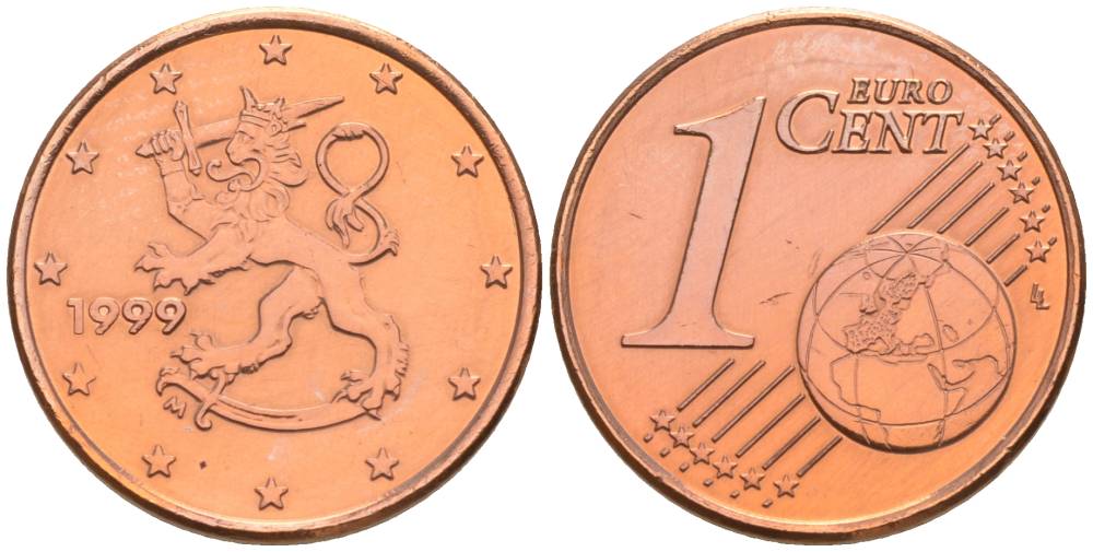 Финляндия 1 евроцент 1999 KM 98 сталь плакированная медью 68-833