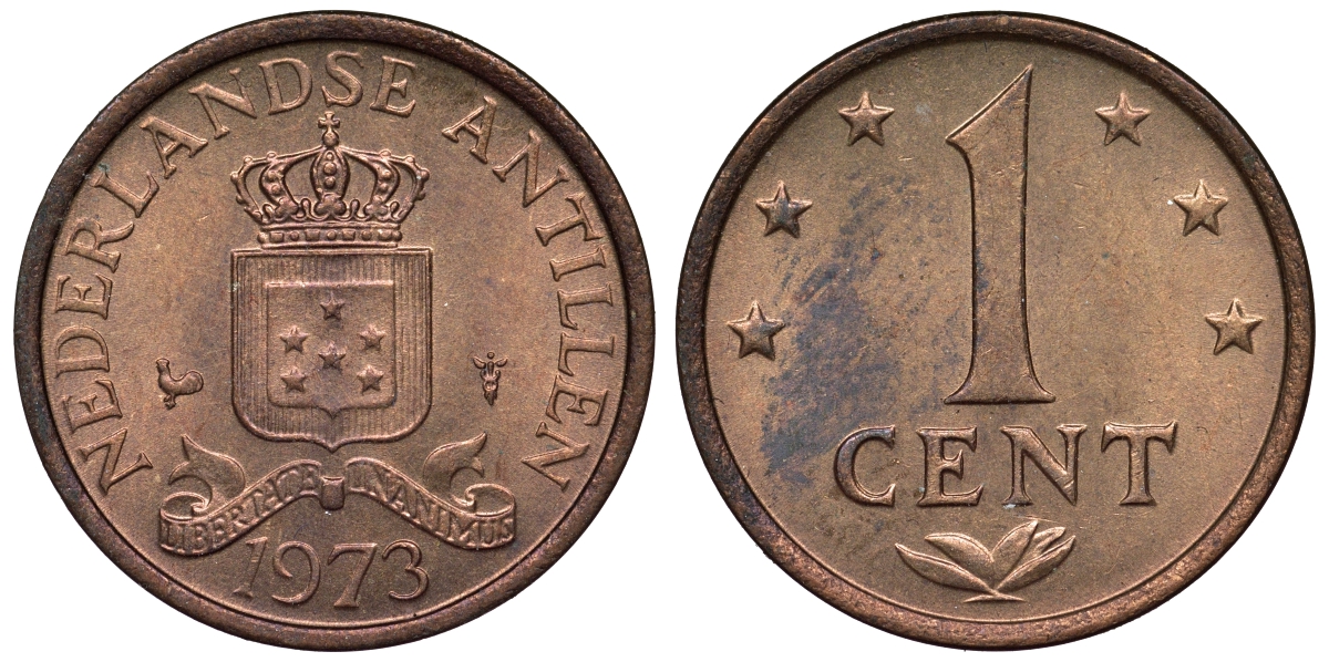Нидерландские Антилы 1 цент 1973 Юлиана (1948-1980) KM 8 бронза UNC 4118-927