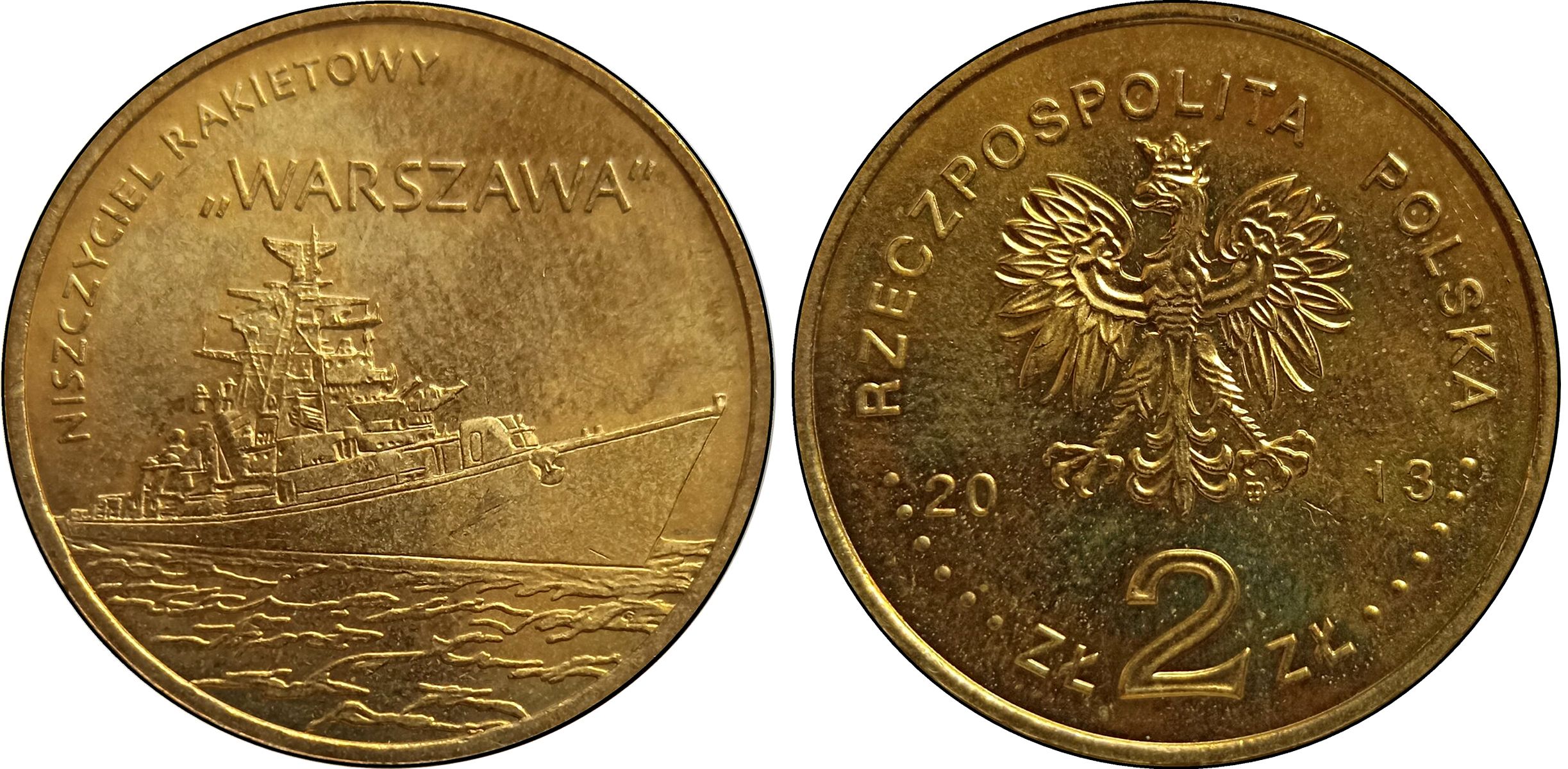 Польша 2 злотых 2013 MW, серия суда польского флота, ракетный эсминец "Варшава" KM 859 нордик UNC 4676-957